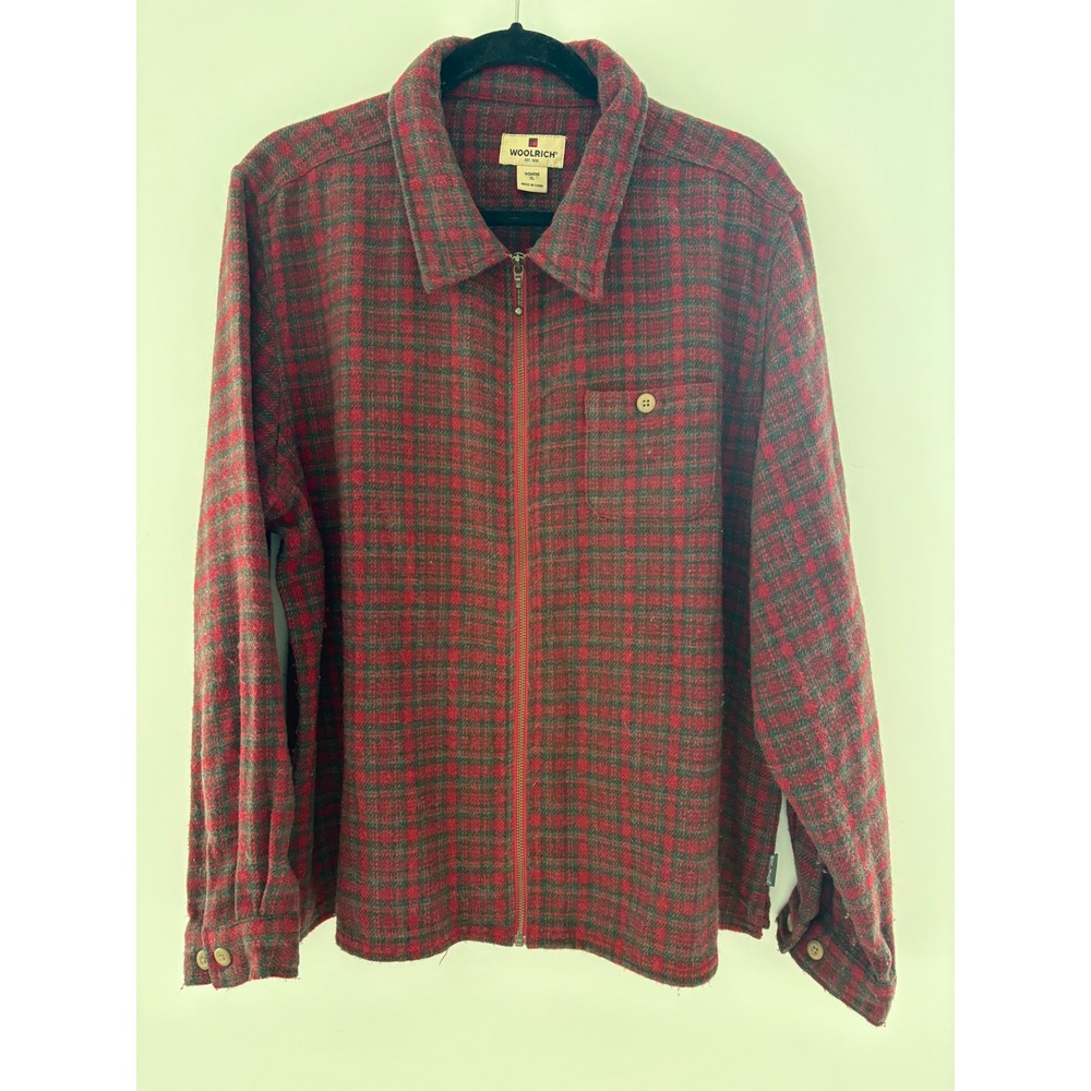 Woolrich Womens XL Ruby Red 2042 Plaid Full Zip Flannel Shirt Jacket Wool Blend